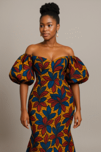 Off-Shoulder Ankara Dresses with Puffy Sleeves