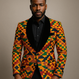 Kente Print Blazer with Shawl Collar
