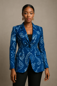 Adire-Inspired Blazer with Cinched Waist