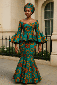 Peplum Ankara Gown with Bell Sleeves