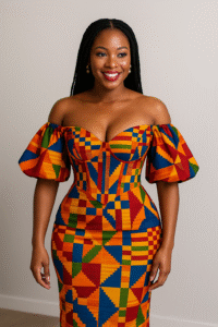 Off-Shoulder Kente Corset Dress