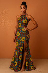 Silk Ankara Halter Dress with Side Slit