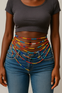 beaded waist chains layered over jeans or skirts