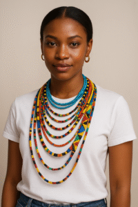 African Necklaces Over Plain Tees