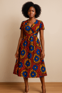 Ankara Midi Dress with Heels