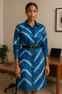 Adire Shirt Dress with a Belt