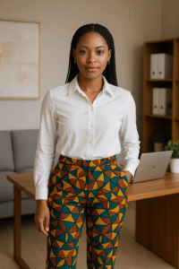 Tailored Ankara Trousers + White Blouse