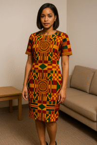 Ankara Shift Dress with Black Pumps