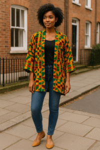 Kente Kimono Jacket + Jeans