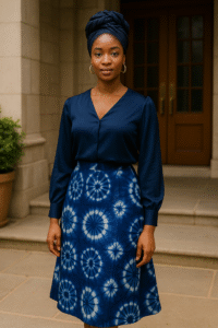 Adire midi skirt and blouse