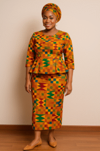 Fitted Kente Skirt and Blouse