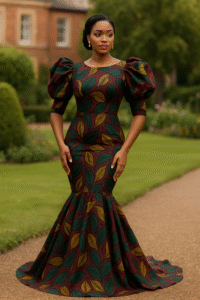 Ankara Mermaid Dress with Structured Sleeves