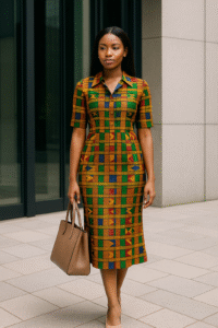 Kente Midi Dress with Collar