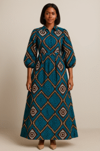 Ankara Maxi Dress with Bishop Sleeves