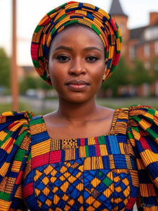 kente headwrap + ankara dress