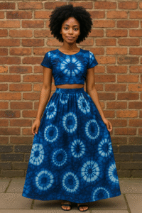 adire crop top with skirt