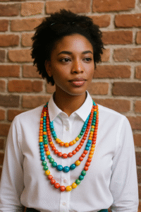 beaded necklace + shirt
